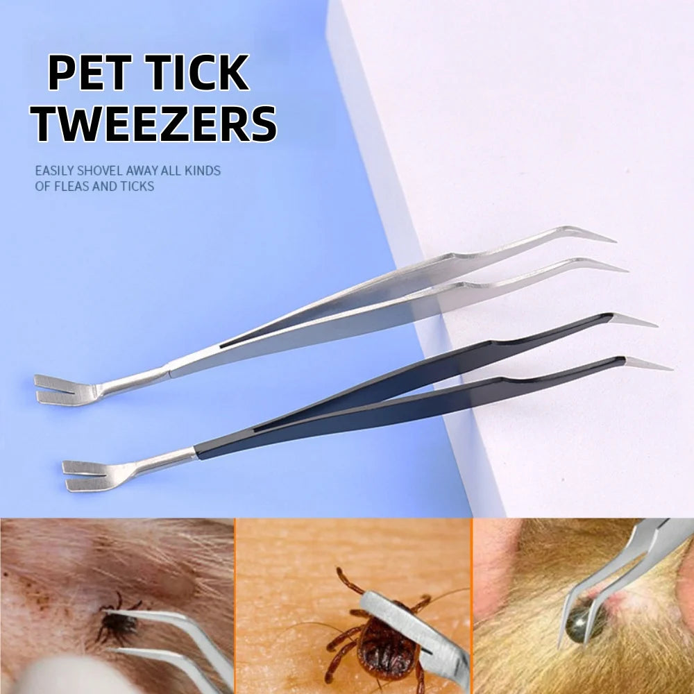 2-In-1 Stainless Steel Pet Dog Louse Flea Tweezers Safe Cat Dog Lice Flea Remover Cleaning Tool Tick Tweezers Durable Easy Use