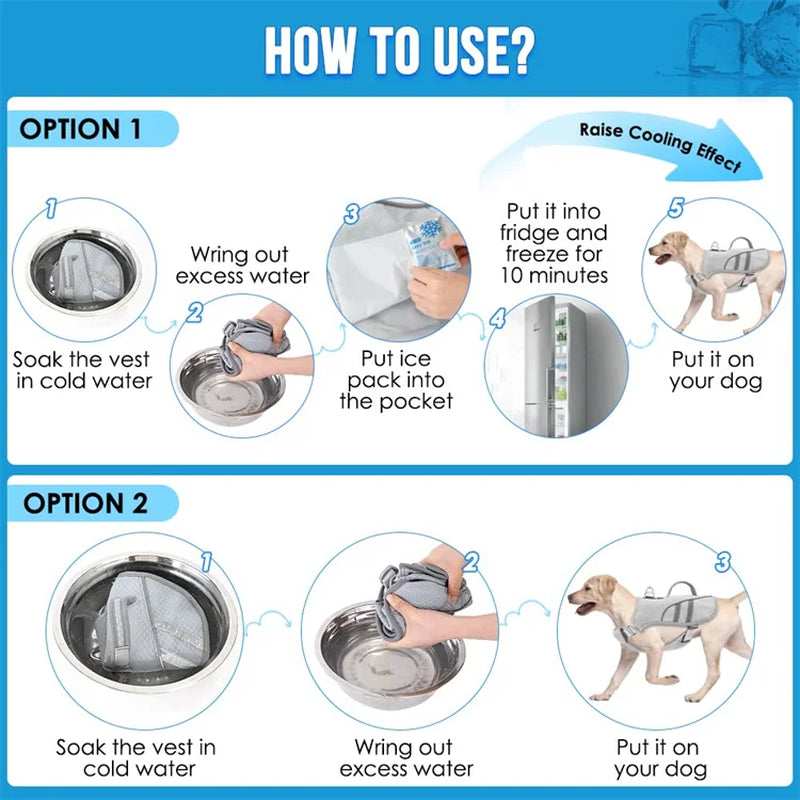 Dog Cooling Vest Evaporative Instant Sling Ice Pack Pocket Breathable Reflective Dog Cooling Jacket