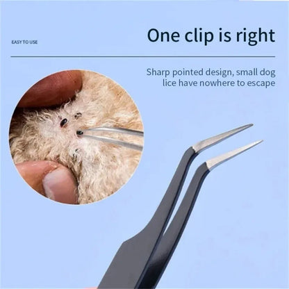 2-In-1 Stainless Steel Pet Dog Louse Flea Tweezers Safe Cat Dog Lice Flea Remover Cleaning Tool Tick Tweezers Durable Easy Use