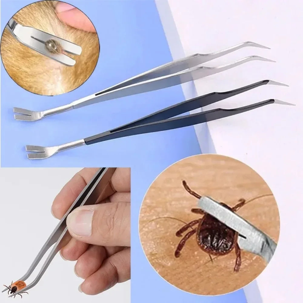 2-In-1 Stainless Steel Pet Dog Louse Flea Tweezers Safe Cat Dog Lice Flea Remover Cleaning Tool Tick Tweezers Durable Easy Use