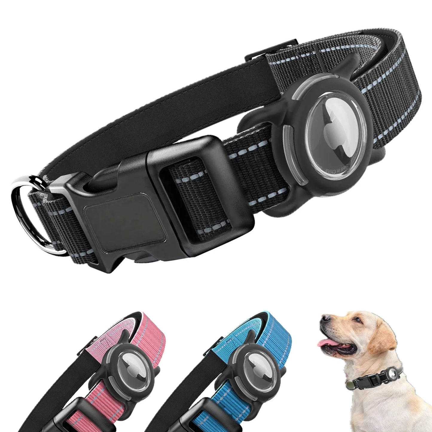 Airtag Dog Collar with Waterproof Airtag Case, Reflective Soft Padded & Safety Air Tag Pet Collar Adjustable for Large Dogs