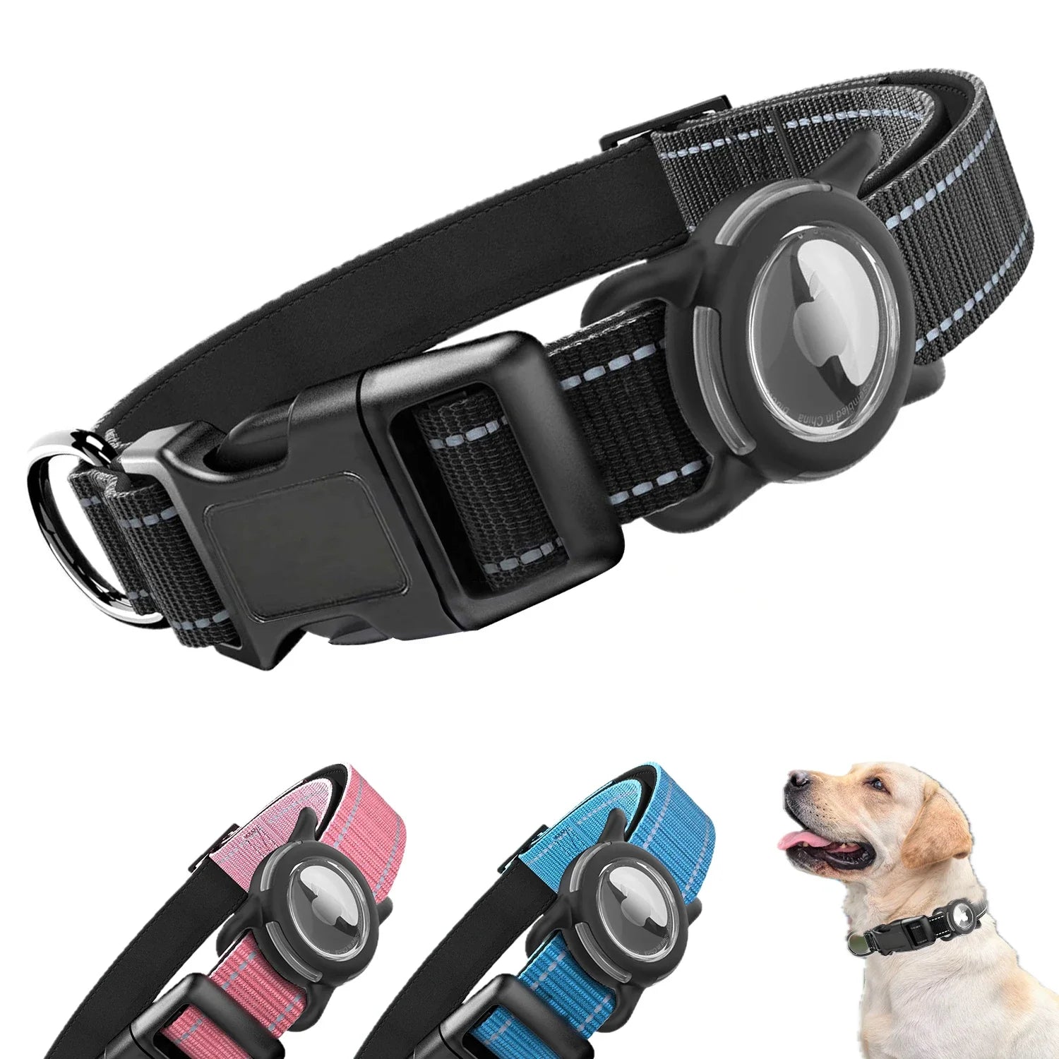 Airtag Dog Collar with Waterproof Airtag Case, Reflective Soft Padded & Safety Air Tag Pet Collar Adjustable for Large Dogs